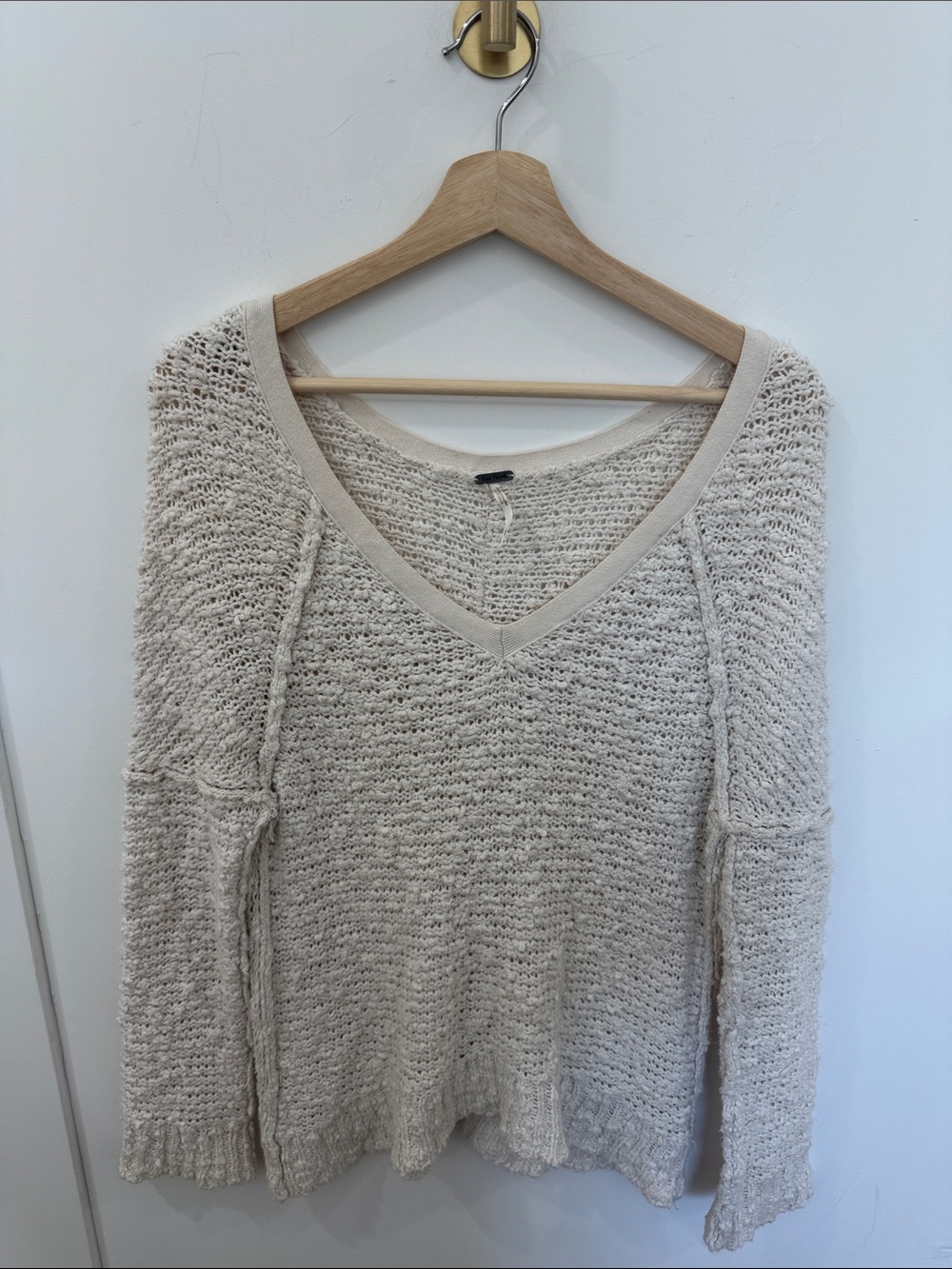 Free People V-Neck Chunky Knit Sweater - Cream